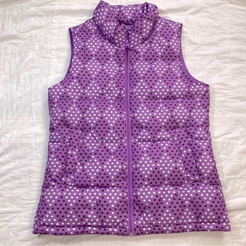 Girls Lands End‎ Purple Hearts Puffy Down Insulated Vest M